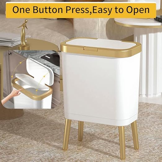 Procade 2Pack Trash Can with Lid, Modern Bedroom Garbage Can with Gold Edge, Slim Kitchen Garbage Bin,4 Gallon Trash Bin Plastic Waste can for Office, Living Room,Toilet,Bathroom (Black+White)