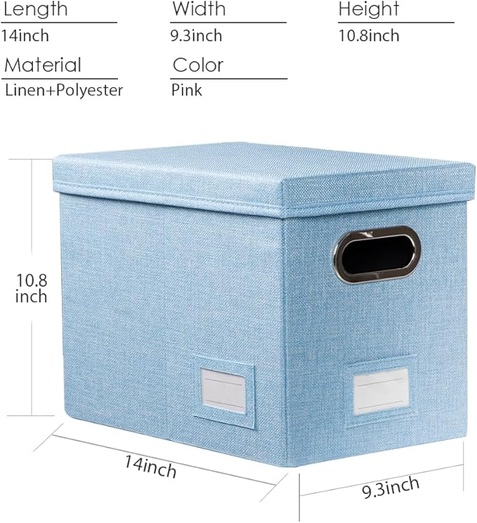 PRANDOM File Organizer Box - Set of 1 Collapsible Decorative Linen Filing Storage Hanging File Folders with Lids Office Cabinet Letter Size Blue (14x9.3x10.8 inch)-DeskLoop Office