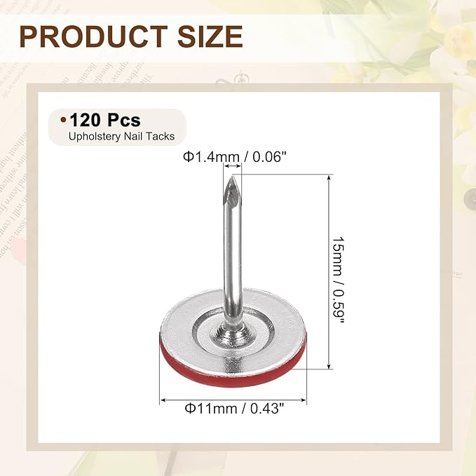 uxcell 120Pcs Push Pins, 11mmx15mm Round Flat Head Decorative Thumb Tacks Upholstery Tacks for Cork Board Office Wall Hangings, Red-DeskLoop Office