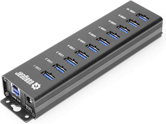 10-Port USB 3.2 Gen 1 Mountable Charging and SuperSpeed Data Hub with 5V/4A Power Adapter and USB Type-A to Type-B Cable Up to 900mA per Port Charging Function Wall and Surface Mounting-DeskLoop Office