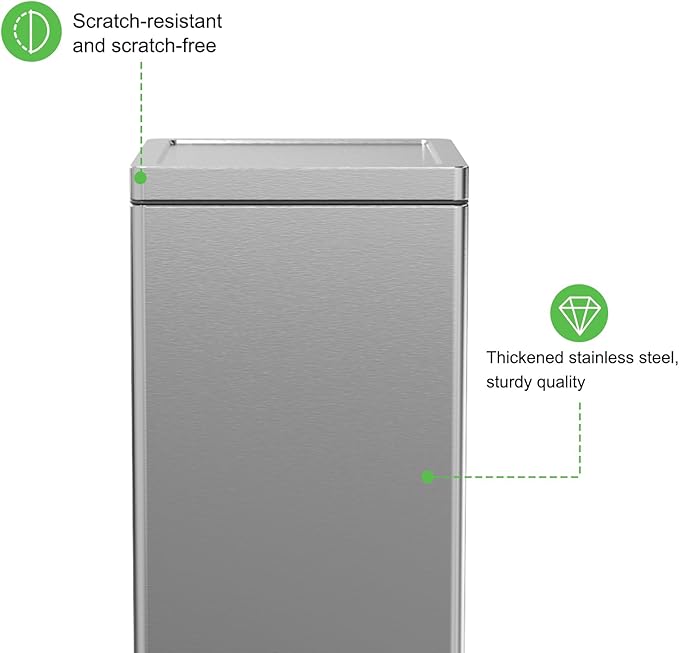 Trash Can with Lid - 30 Liter/8 Gallon Square Stainless Steel Trash Can with Odor Protection Kitchen Garbage Cans with Soft-Close Foot Pedal Step Bin for Bathroom Home Office Silver-DeskLoop Office