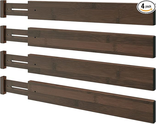 BAMEOS Drawer Divider,Expandable Bamboo Separators Adjustable Utensil Knife Fork Tool Kitchen Organizer, Clothes Fabric Drawer Organizer In Bathroom Bedroom Office, Cabinet Dresser Organizer 4-pack-DeskLoop Office