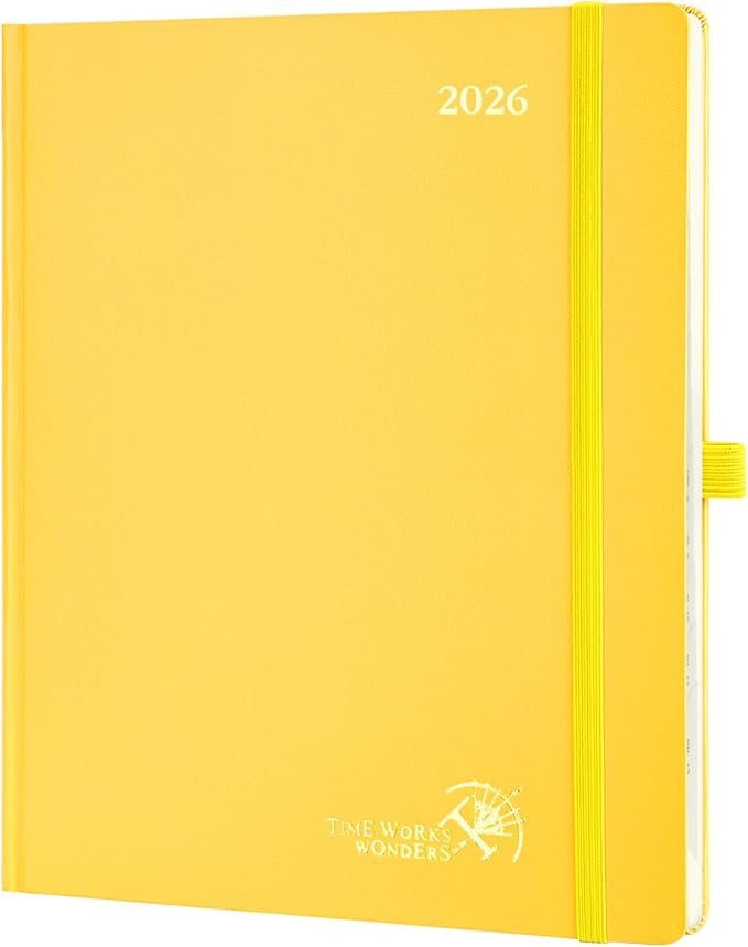 POPRUN 2026 Planner (Large Size 8.5''x 10.5'' Hardcover) - Daily Weekly and Monthly Calendar Agenda 2026 Appointment Book with Hourly Time Slots, Monthly Tabs, 100 GSM - Light Yellow-DeskLoop Office