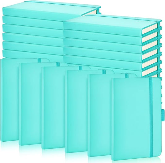 40 Pieces Small Notebooks A6 Pocket Journals 3.5 x 5.5 Inch Small Leather Notebook Mini Ruled Lined Journal with Elastic Band Pen Holder Page Marker Ribbons (Light Blue)-DeskLoop Office