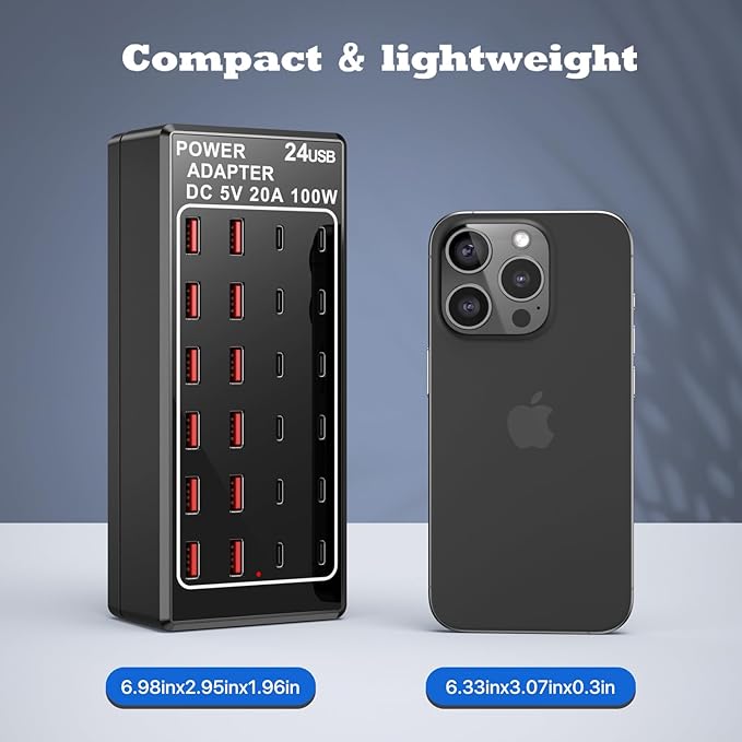 USB C Charging Station, USB Charger Station Block, 24-Port 100W (20A) Charging Block, Charging Station for Multiple Devices USB Wall Charger Power Hub,Compatible Samsung S24/iPhone/Google-DeskLoop Office