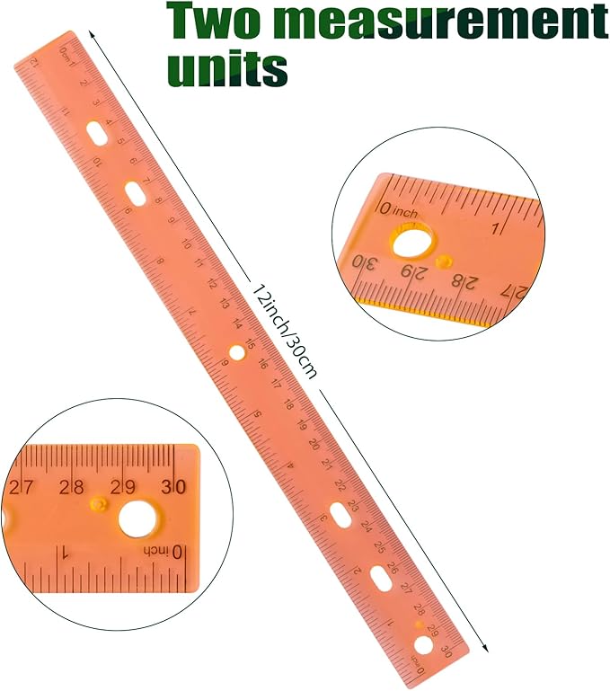 28 Pack Plastic Ruler 12 Inch Transparent Rulers - Metric Bulk for Kids School Office Classroom, Orange-DeskLoop Office