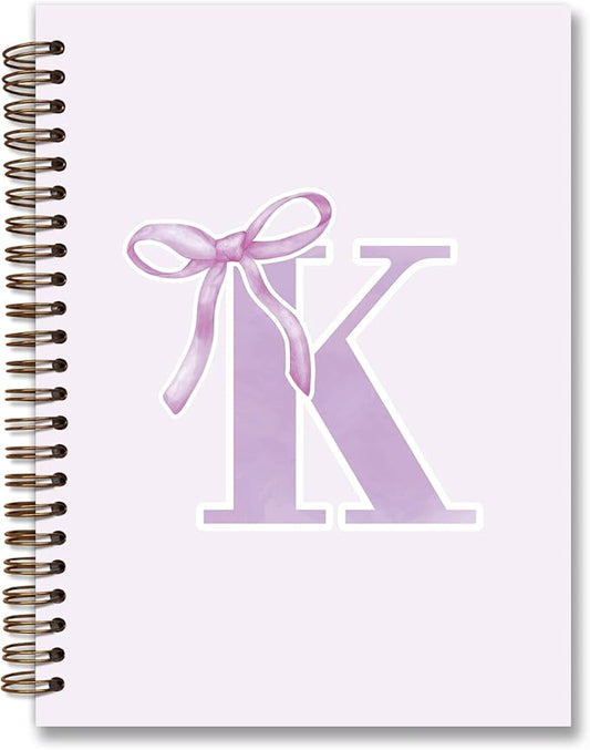 foedor Coquette Trendy Preppy Purple Bow Spiral Notebook,Initial K Journal Personalized Teen Girl Gifts,Monogrammed Gifts for Women Teen Girl,College Ruled Hardcover Spiral Notebook(purple)-DeskLoop Office