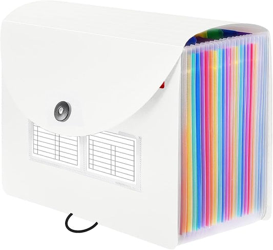 Sooez 24 Pockets Expanding File Folder with Blank Labels, According File Organizer with Expandable Cover, Desktop Accordion Folders Letter A4 Paper Document Storage Organizer, White-DeskLoop Office