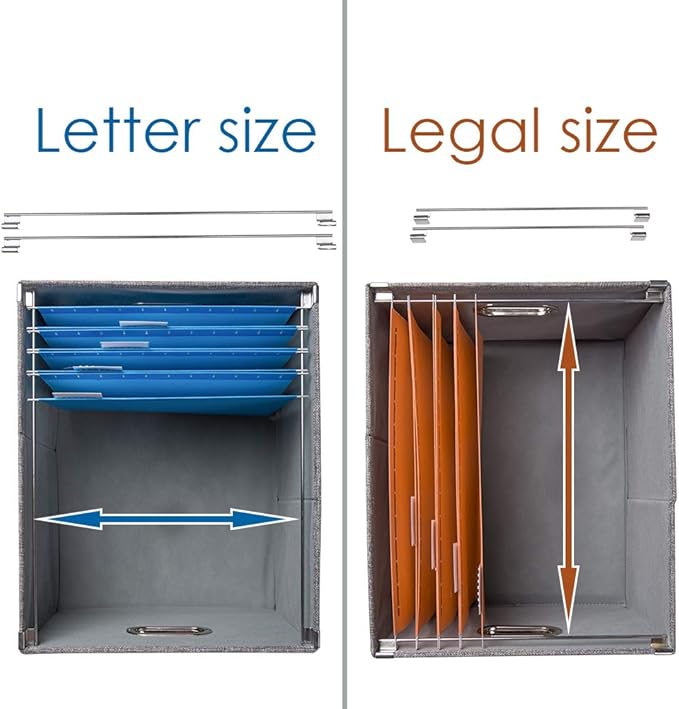 PRANDOM File Organizer Box - Set of 2 Collapsible Decorative Linen Filing Storage Hanging File Folders with Lids Office Cabinet Letter/Legal Size Navy Blue (17x14x11.2 inch)-DeskLoop Office