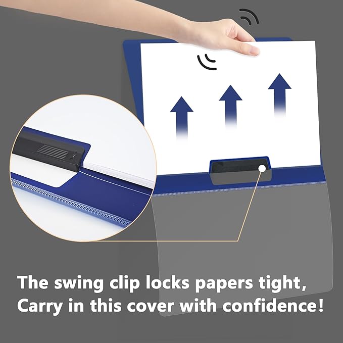 TOTiyea 10 Pack Clear Report Covers with Swing Clip, File Folder with Swing Clip, 30 Sheets Capacity, Slide Locking Report Covers, Letter Size (Navy, 10 Pack)-DeskLoop Office