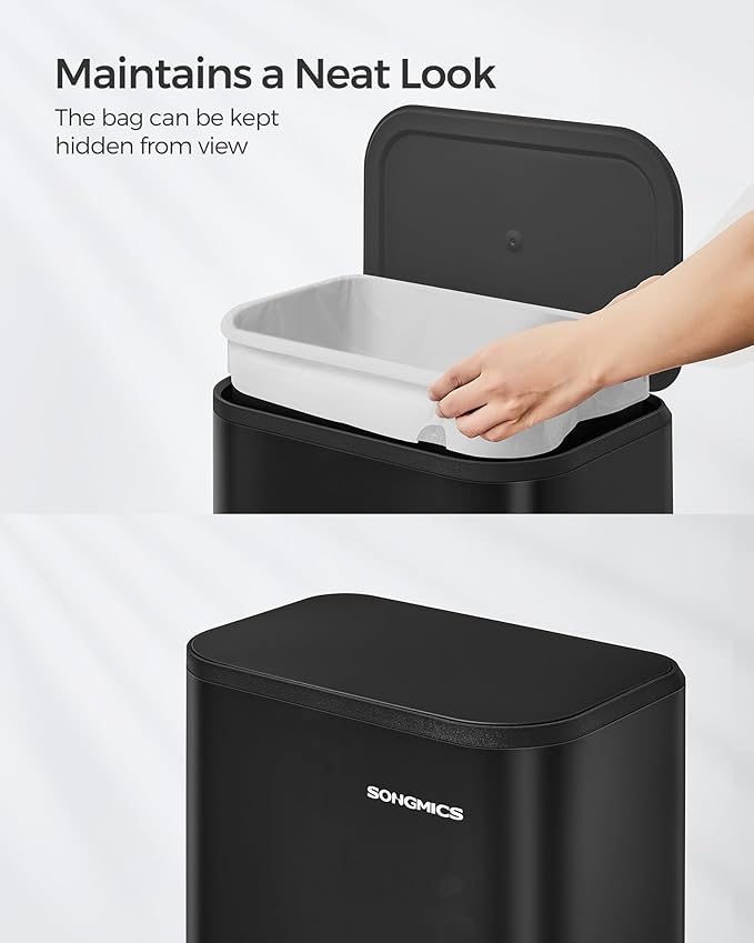 SONGMICS Kitchen Trash Can, 5.2-Gallon (20L) Garbage Can with Lid, Stainless Steel, Soft Close and Stays Open, Inner Bucket, Wide Non-Slip Pedal, Ink Black ULTB542B20-DeskLoop Office