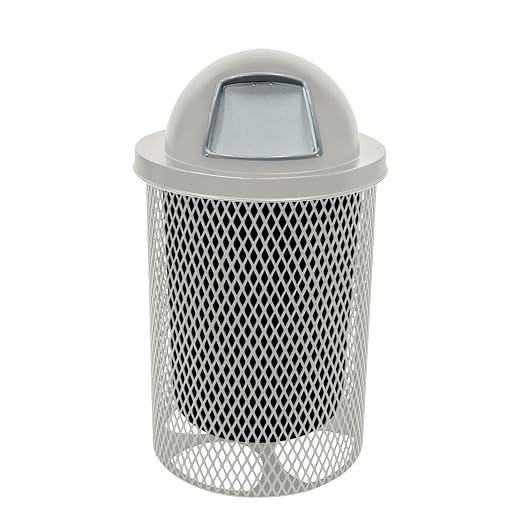 RDT-Gry Heavy Duty 32 Gallon Round Trash Receptacle, Liner Included, Gray with Gray Steel Dome Top, Made in America-DeskLoop Office