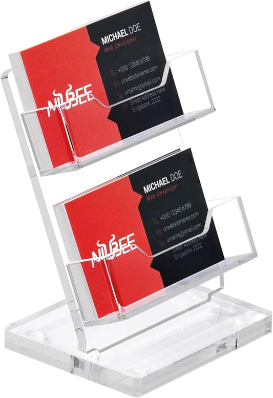 NIUBEE Acrylic Business Card Holder for Desk 2 Tier Clear Gift Card Display, Business Card Stand for Office Exhibition, 130 Cards Capacity, 2 Slots-DeskLoop Office