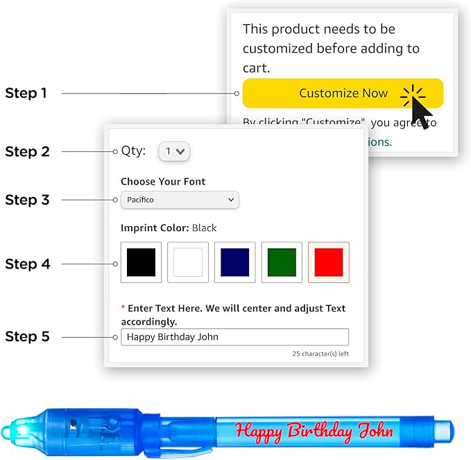 Personalized Invisible Disappearing Ink Pen Marker, Custom Secret Spy Message Writer with UV Light, Fun Activity Entertainment for Kid Party Favors Ideas Gifts and Stock Stuffers, 24 Pack, Blue-DeskLoop Office