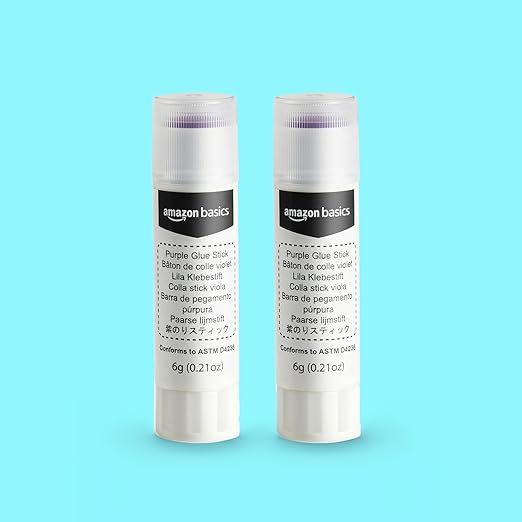 Amazon Basics Purple Washable School Glue Sticks, Dries Clear, 0.21-oz Stick, 2-Pack-DeskLoop Office