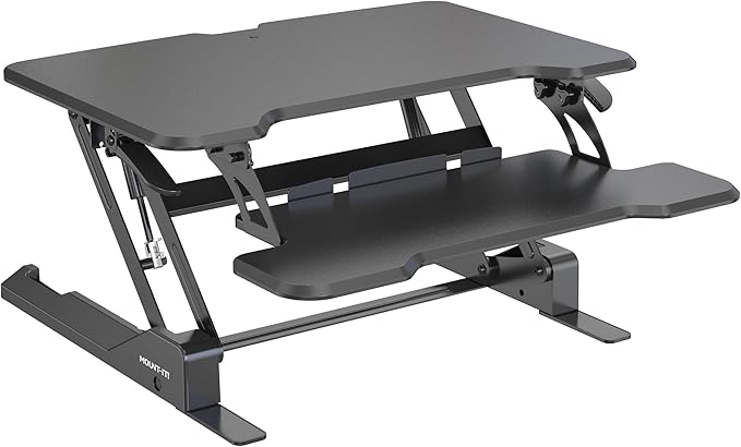 Mount-It! Height Adjustable Standing Desk Converter, Compact 30” Wide Tabletop Standing Desk Riser with Gas Spring, Desktop Stand Up Workstation with Keyboard Tray Fits Monitor or Laptop, Black-DeskLoop Office