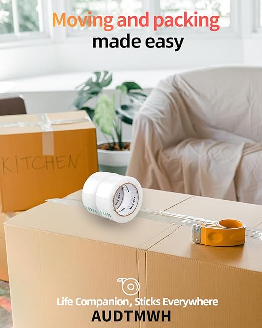 Clear Packing Tape, Heavy Duty Packaging Tape Designed for Moving, Packing, Shipping and Mailing, 1.88" x 63 yds, 6 Rolls-DeskLoop Office