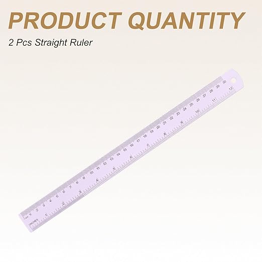 HARFINGTON 2pcs Metal Straight Ruler 30cm Metric SAE Aluminum Alloy Measuring Rulers Scale Tool with Hole for Measure Study Reading Classroom Office, Purple-DeskLoop Office