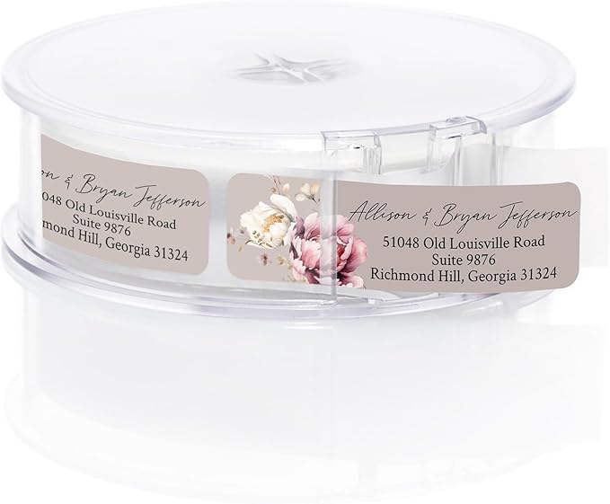 Taupe Watercolor Floral Rolled Address Labels / 250 Personalized Return Address Labels/Designer Address Stickers in Elegant Plastic Dispenser-DeskLoop Office