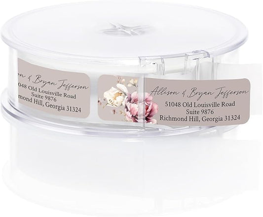 Taupe Watercolor Floral Rolled Address Labels / 500 Personalized Return Address Labels/Designer Address Stickers in Elegant Plastic Dispenser-DeskLoop Office
