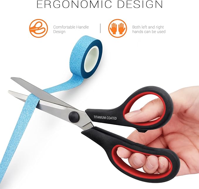 Scissors 8" Multipurpose Right/Left Handed Titanium Coated Sturdy Sharp Scissors for Office Home School Students-DeskLoop Office