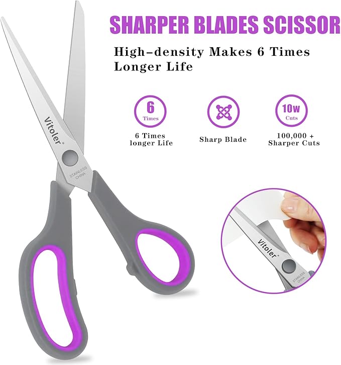 Vitoler Scissors All purpose, 8.5" Heavy Duty Scissors for School Office Supplies,Kitchen Shears for Food Fabric,Right/Left Handed School Scissor for Kids-DeskLoop Office