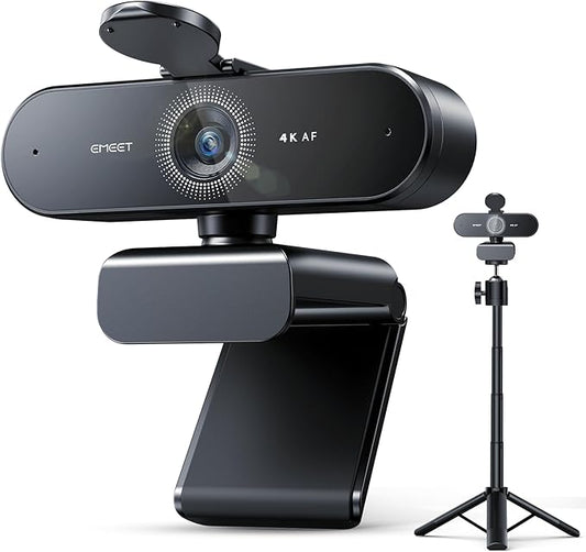 EMEET NOVA 4K Webcam with Tripod - 4K UHD, PDAF Autofocus, Adjustable Heights with 360° Swivel Head, 2 Noise-Cancelling Mics, USB Plug&Play, Privacy Cover, Ideal for Online Meetings&Live Streaming-DeskLoop Office