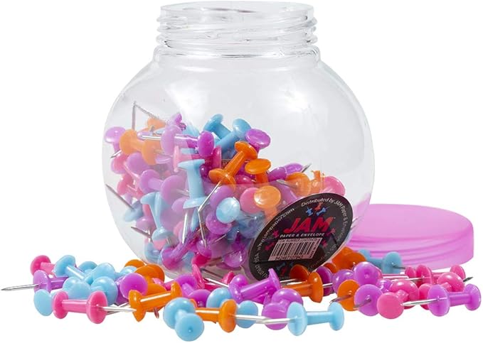 JAM PAPER Colorful Push Pins - Assorted Color Pushpin Jar - 12 Packs of 150-DeskLoop Office