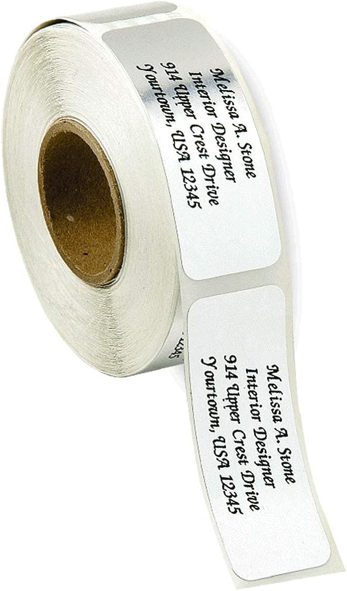 Personalized Return Address Labels, Roll of 500 Silver Foil Self-Adhesive Labels Without Dispenser, Customize with Name & Shipping Address, Colorful Images-DeskLoop Office