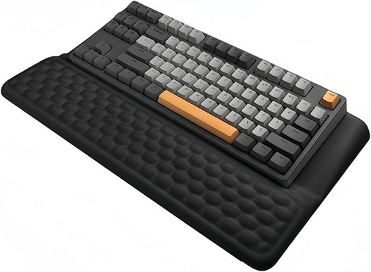 Ergonomic one-Piece Computer Keyboard Stand with Wrist Rest for Desktop Offers Two Support Angles. Silky Lycra Surface and Memory Foam Comfortable Hand Support (Black)-DeskLoop Office