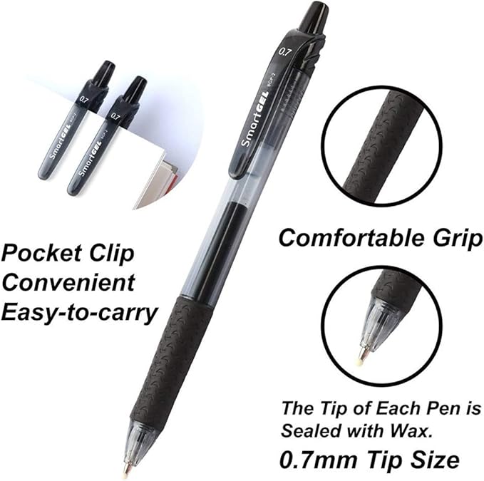 Smart Color Art 45 Pack Black Gel Pens, Retractable Medium Point Gel Ink Pens, Smooth Writing, Comfort Grip, Unisex-DeskLoop Office