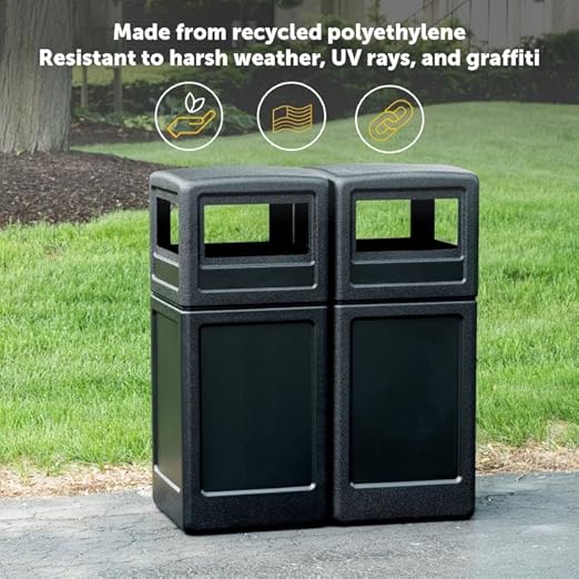 Commercial Zone-73290199 PolyTec 42 Gallon Square Waste Container with Dome Lid Color: Black-DeskLoop Office