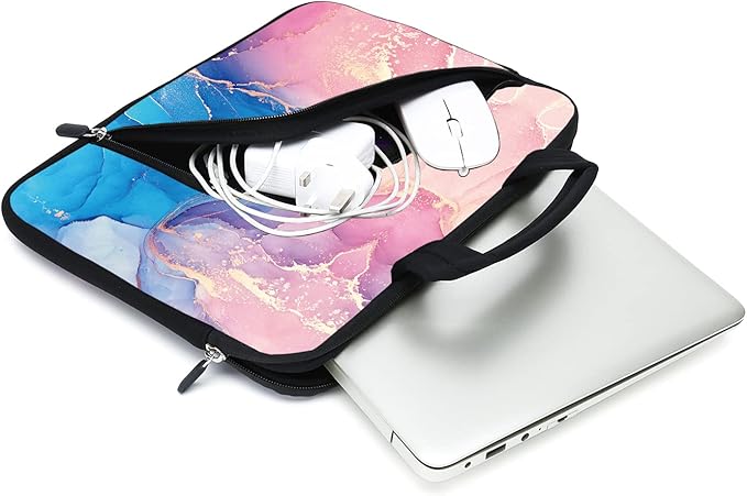 11.6" 12.2 inches Laptop Sleeve Chromebook Case Ultrabook Case Notebook Sleeve Tablet Case Neoprene Handle Sleeve for Men Women, Two Pockets Fit Apple MacBook Air Samsung Acer HP DELL(Marble)