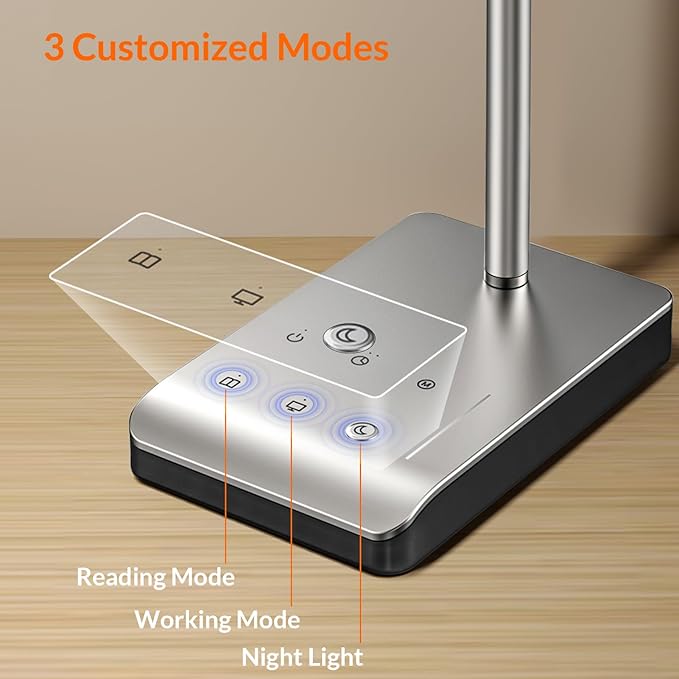LED Desk Lamp, 12W Reading Desk Lamp for Office Home with 60 Lighting Modes, Touch Control & Timer Function, 750LM Bright Eye-Caring Gooseneck Desk Light Table Lamp for Study, Work, Silver-DeskLoop Office
