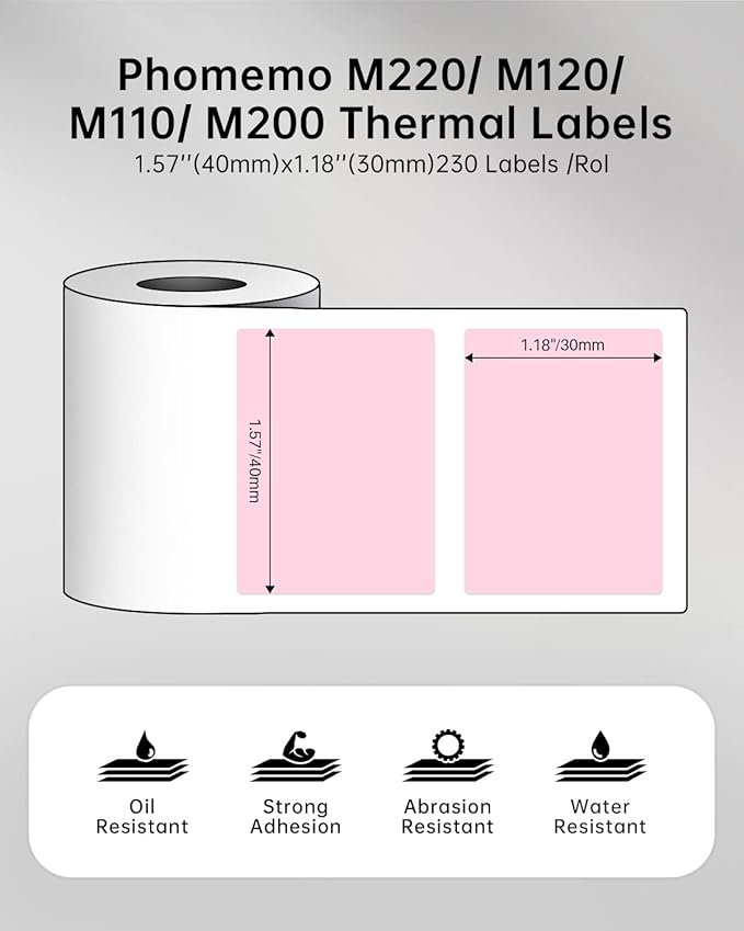 Phomemo Labels,Thermal Color Label,1.57'' x 1.18''Square Self-Adhesive Sticker Paper for Phomemo M110 M220 M221 M120 M108 M150 M250 M260 M160 M200 Printer, for Barcode,Name,Address (Pink/Blue/Khaki-DeskLoop Office
