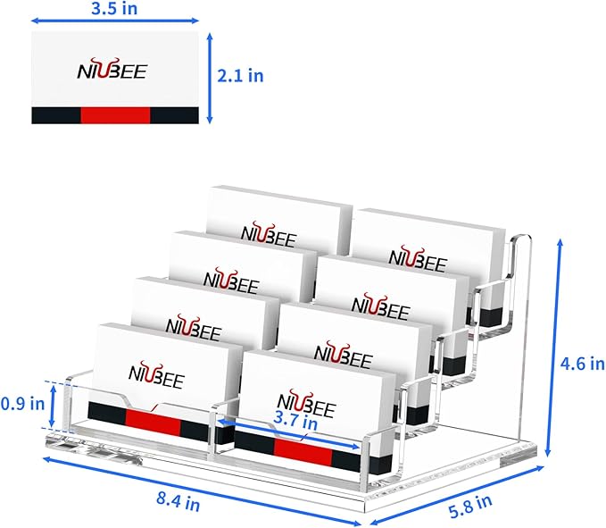NIUBEE Clear Business Card Holder 4 Tier Acrylic Business Card Stand, 8 Slots Business Card Display for Desk Counter, 600 Card Capacity, 1 Pack-DeskLoop Office