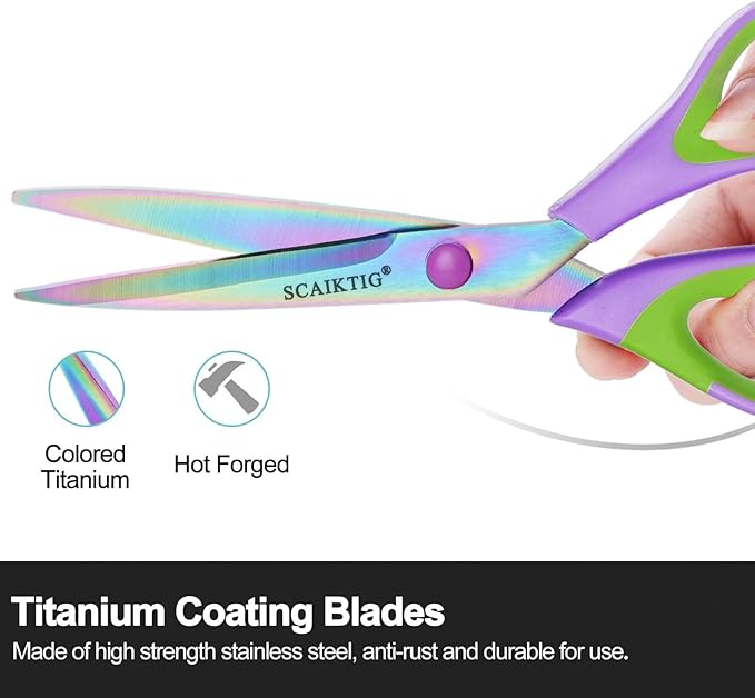 Scissors All Purpose, Sharp Titanium Blades Shears, Rubber Soft Grip Handle, Multipurpose scissors 3 pack, Great for Office, Fabric, Craft, Sewing, Arts, School and Home Supplies, Green-DeskLoop Office