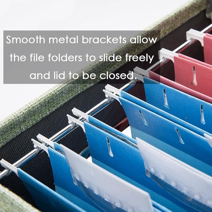 PRANDOM File Organizer Box - Set of 4 Collapsible Decorative Linen Filing Storage Hanging File Folders with Lids Office Cabinet Letter/Legal Size Green 17.1x14x11.1 inch-DeskLoop Office