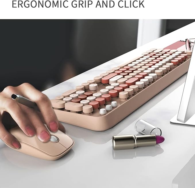 FD Wireless Keyboard and Mouse Combo | Cute Colorful Keyboard and Mouse with 2.4GHz Cordless Retro Typewriter Keyboard | Auto-Sleep | USB Receiver for Windows PC/Laptop - Creamy Colorful-DeskLoop Office