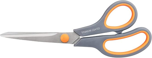 Scissors 8" Multipurpose Titanium Coated Sturdy Sharp Scissors Right/Left Handed Comfort-Grip Handles for Office Home School Sewing Fabric Craft Supplies Gray-DeskLoop Office