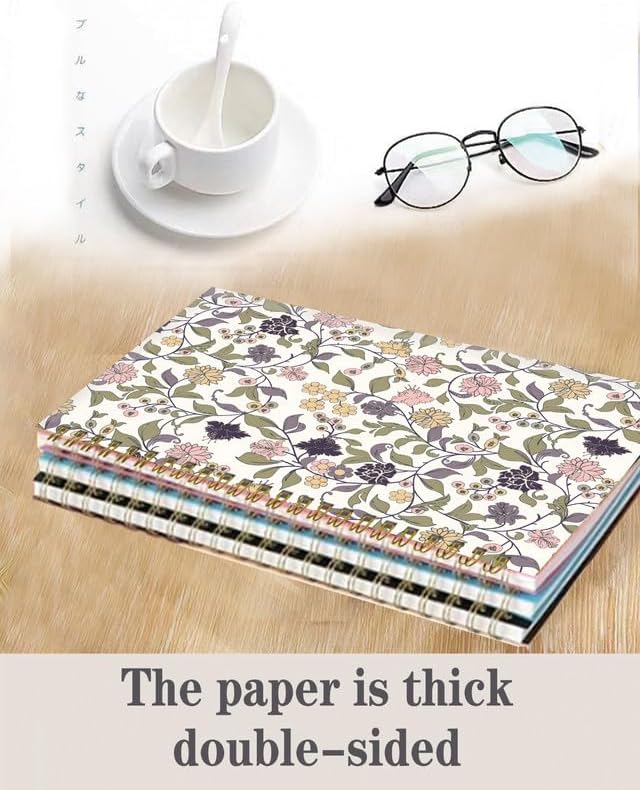 Spiral Journal Notebook,A5 Hardcover Lined Journals for Women Girl 6 x 8.3 in,120 Pages Thick Paper,Cute College Ruled Writing Notebook for Gifts Office Work School(Elegant Abstract Floral)-DeskLoop Office