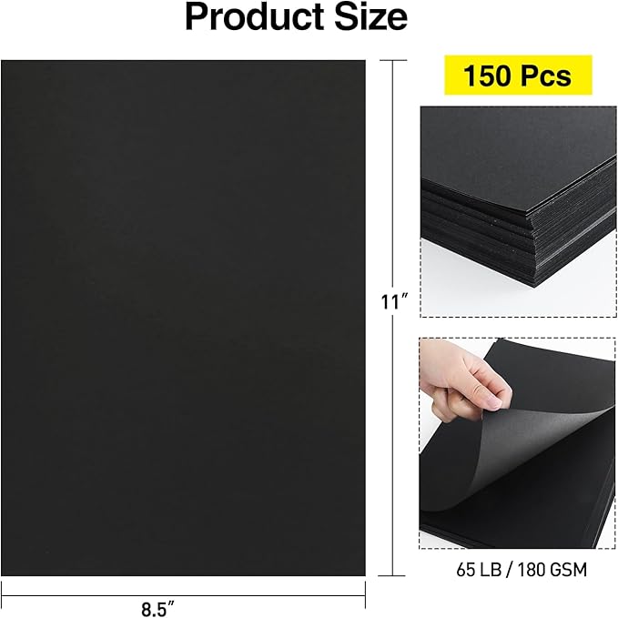 MAXECHO 8.5" × 11" Black Colored Cardstock Bulk 150 Sheets Construction Paper Card Stock Printer Paper for DIY Art Crafts, Cricut Card Making, Scrapbooking, Drawing, Invitations, 180 GSM-DeskLoop Office