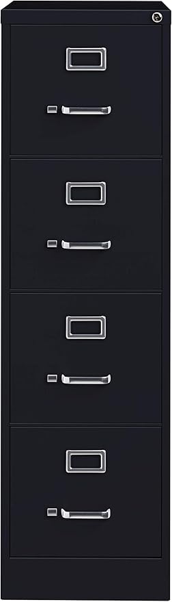 Commercial 4 Drawer Letter Width Vertical File Cabinet, 25" Deep - Black-DeskLoop Office