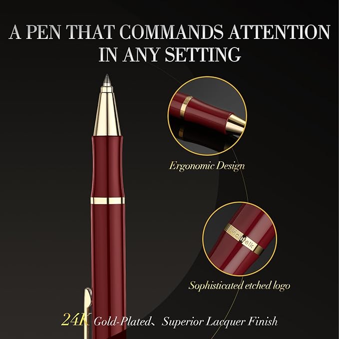 Red Gel Pen With 24K Gold Finish, Fine lacquer work, Fancy Men's And Women's Gift Set, Professional, ADMOK Black Refill, Smooth Writing, Executive, Commercial, Click, Nice Retractable Pens-DeskLoop Office