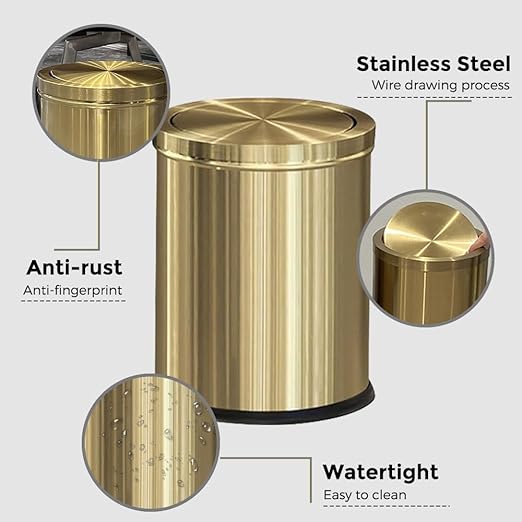 15L/4GAL Gold Bathroom Trash Can, Small Waste Basket with Flipping Lid,Modern Trash can, Golden Trash Can for Bathroom,Kitchen,Living Room,Hotel,Office(Singer Gold)-DeskLoop Office