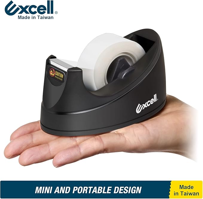 Excell EX-115BK Mini Desktop Tape Dispenser (1" core) with Adhesive Bottom, Tape Dispenser Desk for Home, Office, School and Gift Store Wrapping Purpose- 1Pack (1)-DeskLoop Office