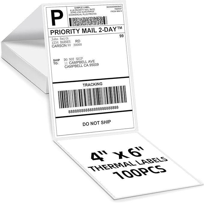 4x6 Thermal Labels, Pack of 100 4x6 Fold Thermal Labels - Compatible with JADENS, ASprink, Phomemo, Rollo, Zebra, Omezizy and Other Thermal Printers-DeskLoop Office