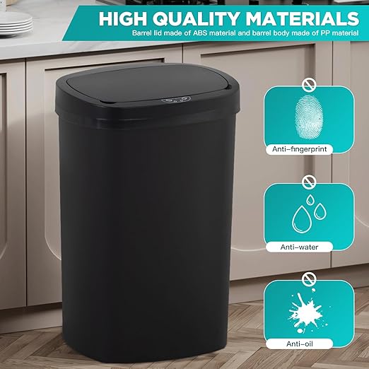 PayLessHere 13 Gallon Trash Can Kitchen Trash Can Automatic Garbage Can with Lid Touch Free High-Capacity Motion Sensor for Kitchen Bedroom Bathroom Office Wateproof Trash Bin (2, Black)-DeskLoop Office