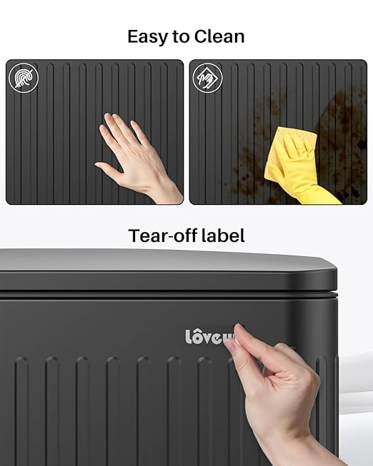 Lovewind 60 Liter/ 16 Gallon Stainless Steel Trash Can with Soft-Close Lid, Large Footstep Garbage Can with Roman Texture, Removable Inner Buckets, Recycling Bin for Kitchen Office, Black-DeskLoop Office