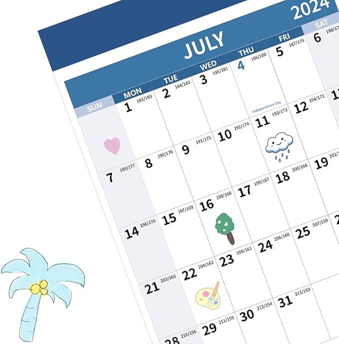 2024-2025 Wall Calendar 34.8" x 22.8" Large Vertical Yearly Wall Hanging Calenda with Julian Date from July 2024 to June 2025 Thick Paper Calendar 12 Month Annual Planner for Office Fridge(Blue)-DeskLoop Office